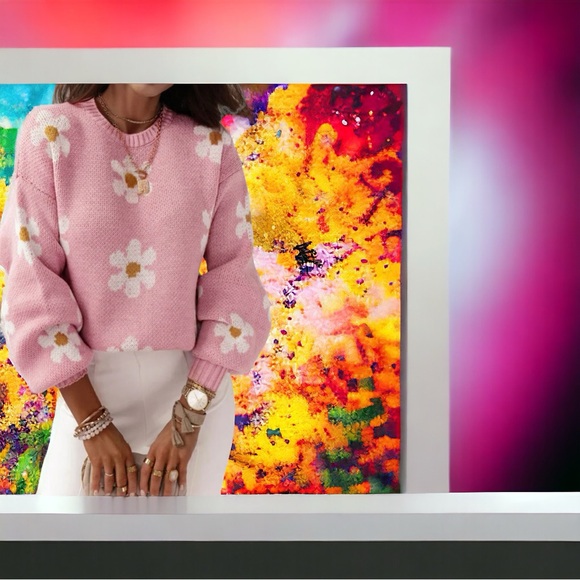 Pink Floral Pattern Drop Shoulder Sweater - Picture 2 of 2